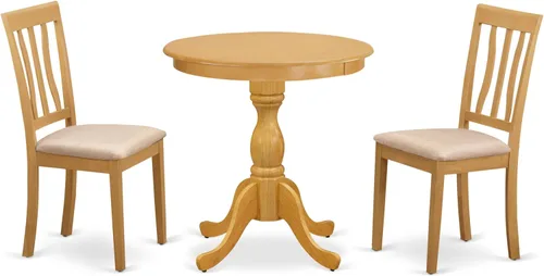 Miniatura 15 de East West Furniture Eden - Juego de 3 piezas para espacios pequeños que contiene una mesa de comedor redonda con pedestal y 2 sillas tapizadas