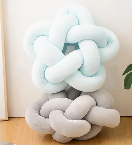 Miniatura 7 de Almohada de felpa con nudo hecha a mano, almohada de estrella anudada suave para sofá, cojín lumbar, almohada de bola de relleno para el hogar