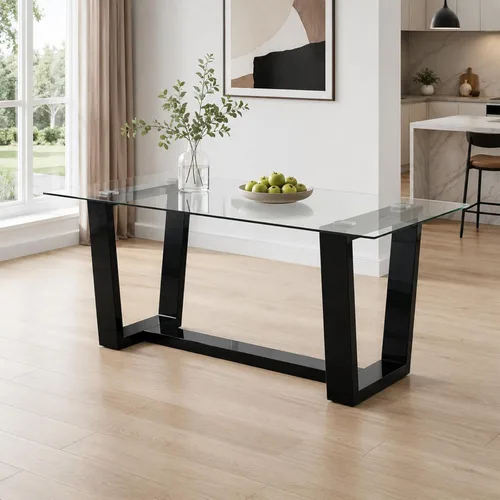Miniatura 18 de Ebullient - Juego de mesa de comedor de cristal para 4, juego de mesa de comedor moderno para 4, tablero de vidrio templado con patas trapezoidales