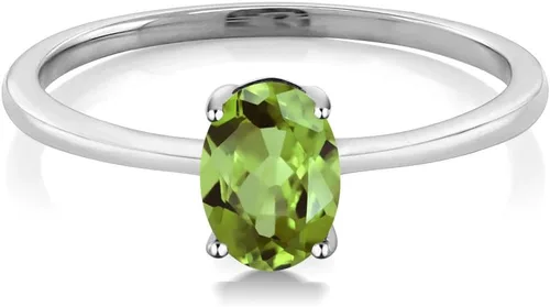 Miniatura 51 de Gem Stone King Anillo de compromiso solitario con piedra preciosa de oro blanco de 10 quilates, ovalado, 0.27 x 0.19 pulgadas, anillo de promesa
