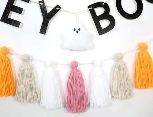 Miniatura 9 de Hey Boo - Pancarta con borlas de fantasma, pancarta de borla de fantasma para Halloween, decoración del hogar de Halloween, pancarta de fantasma
