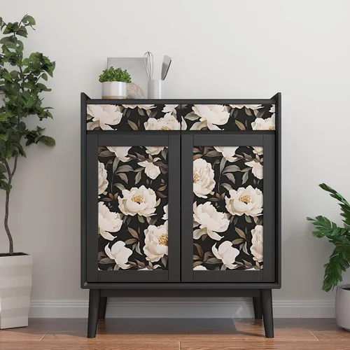 Miniatura 8 de Papel tapiz floral para despegar y pegar, papel de contacto negro/beige, flores de peonía grandes de 17.5 x 118 pulgadas, papel mural vintage