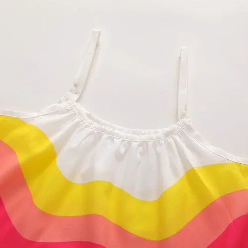 Miniatura 4 de Vestido de verano para niña pequeña, con correa de rayas de arco iris, falda de sol para playa