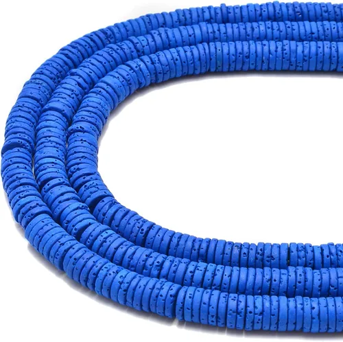 Miniatura 2 de JM Design Azul oscuro Piedra de lava Heishi Discos Granos Tamaño 0.079x0.157 in 15.5 '' Strand para la fabricación de joyas