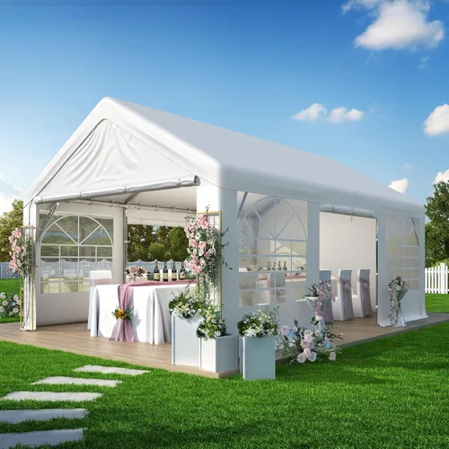 GARTOO Tienda de campaña y cochera de 13 x 20 pies, cenador de boda resistente al aire libre con 4 bolsas de arena, toldo de refugio para eventos al