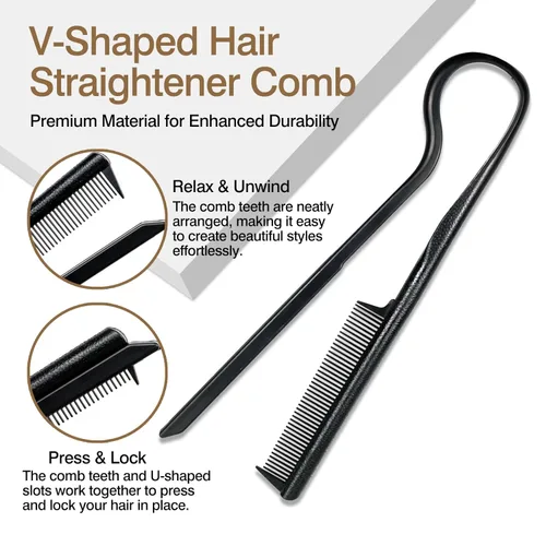 Miniatura 2 de Peine alisador de pelo en forma de V – Herramienta portátil de peluquería de paja de trigo para peinar y alisar, herramienta de peluquería DIY