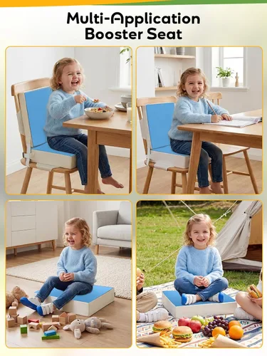 Miniatura 6 de Asiento elevador para niños con 2 piezas de correas de PU lavables y hebilla de seguridad, portátil para silla de cocina, ideal para viajes