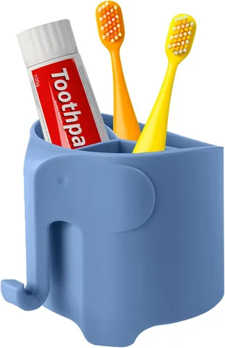 Miniatura 12 de Soporte para cepillo de dientes de elefante para niños pequeños, con ventosa, bonito soporte para cepillos de dientes para niños, para baño, con 3