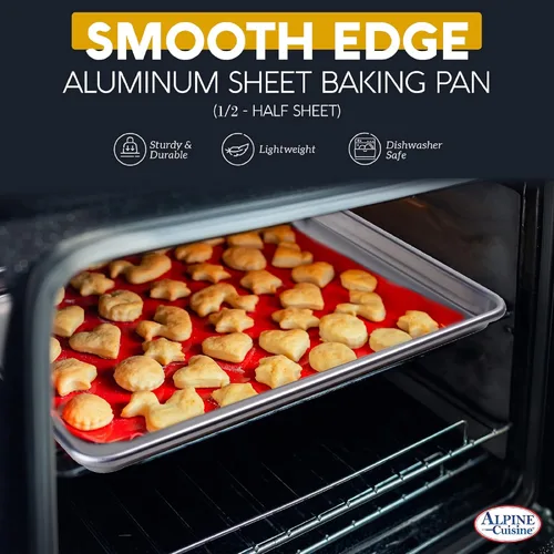 Miniatura 3 de Alpine Cuisine Bandeja de aluminio para hornear de media hoja de 18 pulgadas, bandeja para hornear galletas con borde