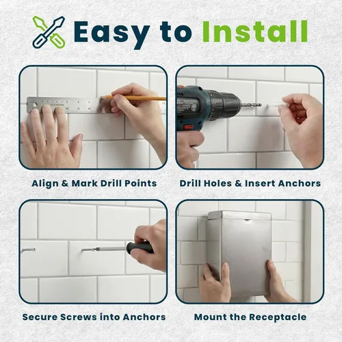 Miniatura 6 de Receptáculo para toallas sanitarias Alpine – Soporte para tampones montado en la pared para baño proporciona un baño limpio y sin olores