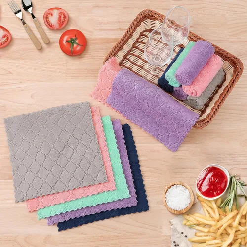 Miniatura 6 de Homaxy - Paquete de 12 trapos de cocina (10 x 10 pulgadas, morado), de terciopelo coral, supersuaves y absorbentes, de secado rápido, paño