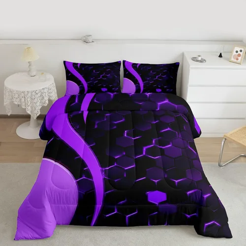 Miniatura 16 de Feelyou Juego de ropa de cama abstracta suave para niños y niñas, juego de edredón geométrico tamaño individual, edredón de rayas de microfibra