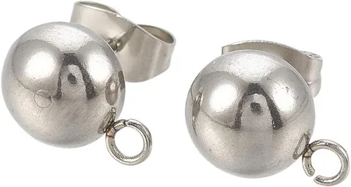 Miniatura 16 de Craftdady 40 aretes redondos de acero inoxidable de 0.669 x 0.354 in con lazo de 0.039 in para hacer joyas de aretes
