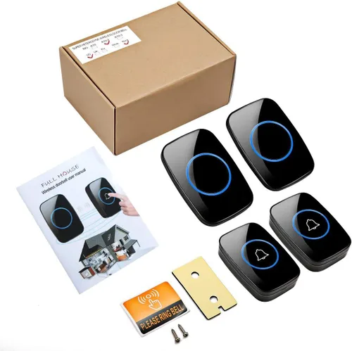 Miniatura 7 de Timbre inalámbrico, kit de timbre de puerta impermeable, distingue puertas delanteras y traseras, alcance de más de 1000 pies y 60 melodías, 5 Negro