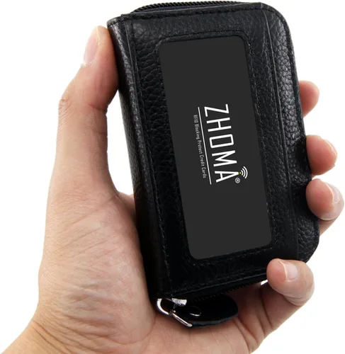 Miniatura 5 de Tarjetero RFID de bolsillo con ventana para ID, piel genuina, S, Negro