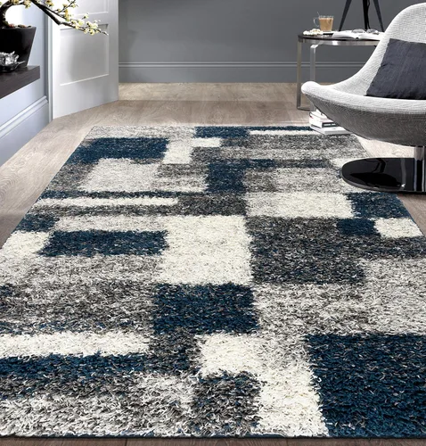 Miniatura 9 de Rugshop Alfombra de felpa de cuadros modernos desgastados azul marino, no desprende pelusa, suave para sala de estar, comedor y oficina, 7 pies 10