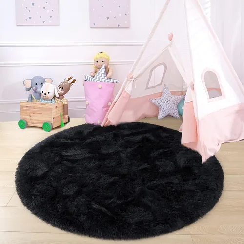 Miniatura 4 de junovo - Alfombra redonda y esponjosa para niños y niñas, de castillo de princesa, de felpa lanuda, para dormitorio, habitación de bebé, sala