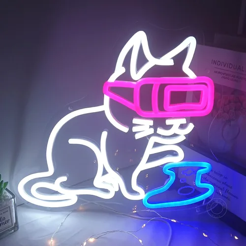 Miniatura 7 de SYLHOME Letrero de Luz de Neón LED de Gato Gamer Controlador Pad Dormitorio Sala de Juegos Bar Pub Cueva del Hombre Letrero de Pared Decoración