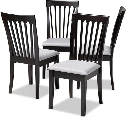 Miniatura 17 de Baxton Studio Silla de comedor Minette - Tapizado de tela gris, juego de madera con acabado marrón nogal Gris/marrón nogal