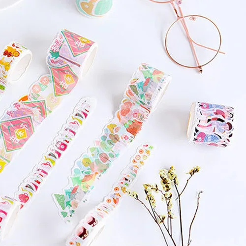 Miniatura 5 de Juego de cintas Washi, 8 rollos de cintas Washi de 1.378 in de ancho, cinta decorativa impresa para conciertos, múltiples formas irregulares