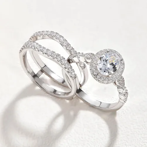 Miniatura 3 de Newshe Jewellery Juego de anillos de compromiso ovalados para mujer AAAAA con circonita cúbica 925 de plata de ley 925, juego de anillos de novia