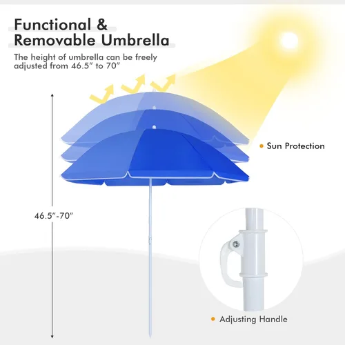 Miniatura 3 de LDAILY LUARANE - Silla plegable doble para campamento, sillas de picnic al aire libre con paraguas extraíble, mini mesa, portavasos y bolsa de Azul