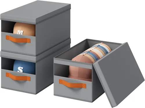 Miniatura 9 de Homsorout Organizador de sombreros para gorras de béisbol, paquete de 3 cajas de almacenamiento extraíbles con ventana transparente, soporte
