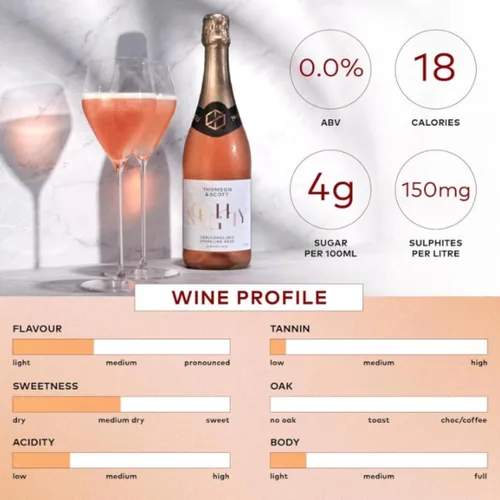 Miniatura 5 de Thomson & Scott Noughty - Paquete de celebración de vino espumoso, 1 rosado + 1 chardonnay, champán espumoso sin alcohol, vino sin alcohol, ligero