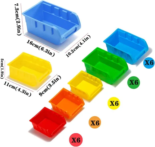 Miniatura 3 de Kit de 30 contenedores de almacenamiento montados en la pared, estante organizador de herramientas, organizador de hardware de garaje, contenedores