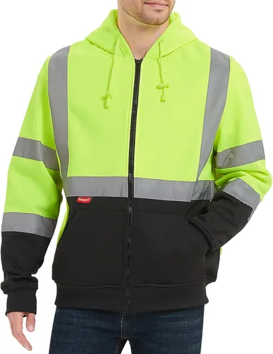 ProtectX Hi Vis - Sudadera con capucha para hombres y mujeres, de alta visibilidad, reflectante, con bolsillos, para construcción, trabajo, clase 3
