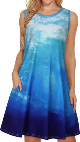 Miniatura 48 de elescat Vestidos de verano para mujer 2025, vestido casual de playa sin mangas con estampado floral, tipo camiseta, suelto y con bolsillos