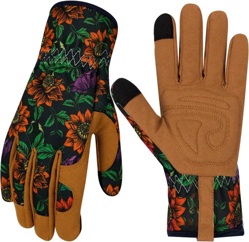 Guantes de jardinería de cuero para mujer, guantes de jardín a prueba de espinas, guantes de trabajo para pantalla táctil, regalos Colorb