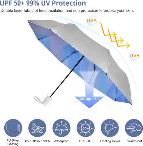 Miniatura 57 de Cuby Paraguas UV compacto plegable paraguas ligero portátil manual paraguas de viaje para resistente a la lluvia y 99% de protección UV con Negro