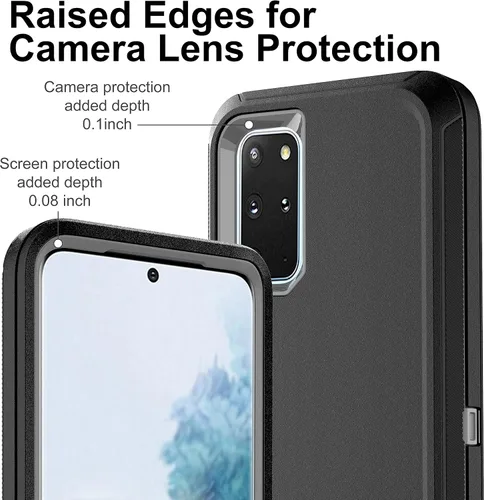 Miniatura 3 de Funda S20 Plus con 2 protectores de pantalla de TPU, 3 en 1, a prueba de golpes, resistente para Galaxy S20 Plus (negro/gris)