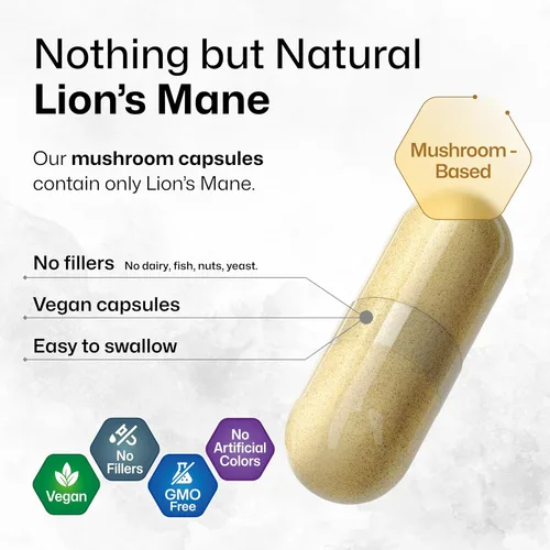 Miniatura 4 de BIO KRAUTER® Melena de Leones para el apoyo del enfoque y la salud cerebral, suplemento vegano de hongo de melena de león, claridad natural y apoyo