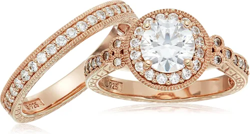 Miniatura 3 de Tienda Collection Anillo redondo de plata de ley chapada en oro rosa con circonita cúbica con elementos infinitos, talla 7