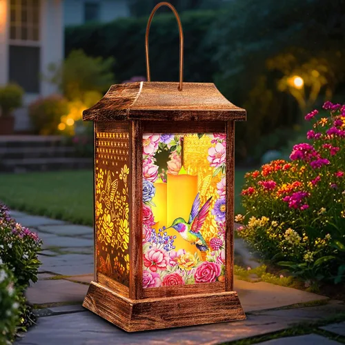Faroles Solares de Colibrí para Colgar al Aire Libre, Luces Solares de Metal y Vidrio para Decoración de Jardín, Regalos para Mujeres, Mamá,
