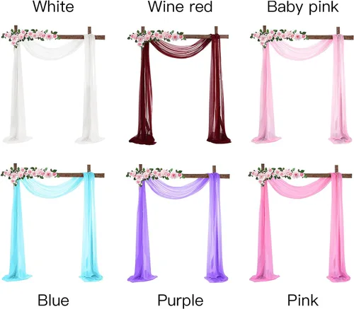 Miniatura 5 de Firlar Cortinas de arco de boda, cortina de telón de fondo transparente rosa de 18 pies, cortina de tela de gasa transparente, paneles drapeados