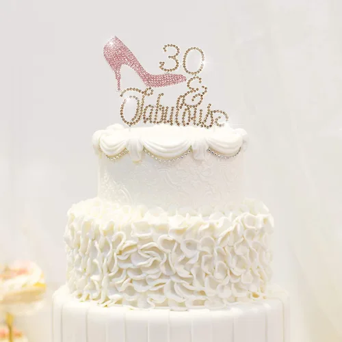 Miniatura 6 de LINGTEER 30 fabulosos adornos para tartas de cristal con diamantes de imitación de tacón alto, color rosa, perfecto para 30 cumpleaños, aniversario
