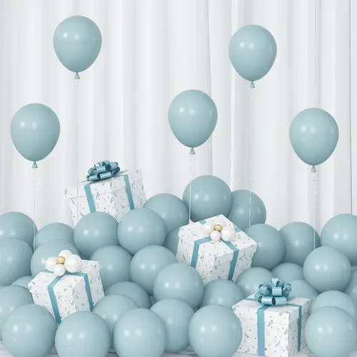 Miniatura 13 de Globos azul claro de látex de 5, 10, 12, 18 pulgadas, diferentes tamaños, 103 piezas de globos mate azul cielo azul bebé para decoración de fiesta