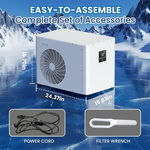 Miniatura 2 de ICEGALAX Enfriador de baño de hielo 1HP para bañera de hielo, enfriador de agua de control inteligente con bomba y filtro integrados, enfriamiento