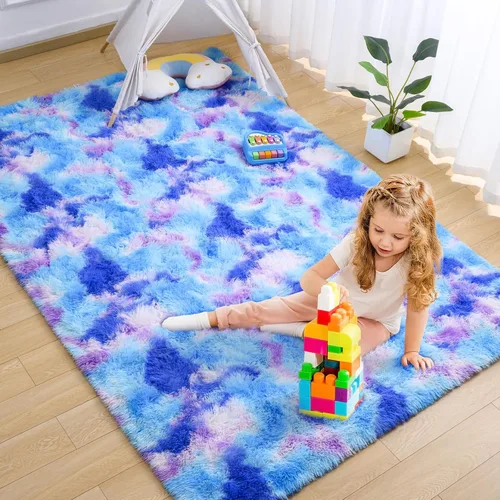 Miniatura 34 de AROGAN Alfombras de área suaves de arco iris para habitación de niñas de 6x9 pies, alfombras esponjosas de dormitorio para niñas, alfombra
