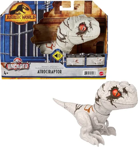 Miniatura 9 de Mattel Jurassic World Dominion Uncaged Rowdy Roars Atrociraptor Fantasma Dinosaurio Figura de Acción, Juguete con Movimiento Interactivo y Sonido