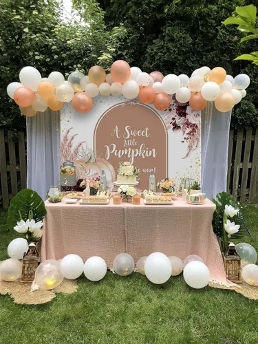 Miniatura 3 de Avezano Telón de fondo de calabaza para baby shower, estilo bohemio, pancarta de calabaza, otoño, Acción de Gracias, baby shower, 7 x 5 pies