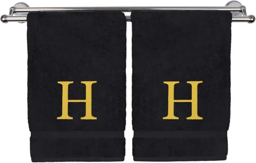 Miniatura 191 de Toalla de mano monogramada, regalo personalizado, juego de 2 - Toalla bordada con letra de bloque dorada - Extra absorbente 100% algodón turco