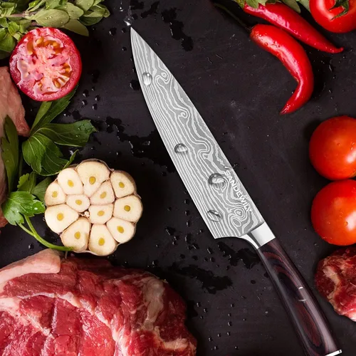 Miniatura 4 de Juego de cuchillos de cocina profesionales de acero inoxidable de alto carbono, 3 cuchillos japoneses ultra afilados con funda, mango ergonómico