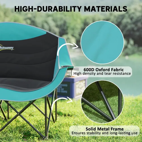 Miniatura 5 de Outsunny Double Camping Chair for Adults, Padded Folding Camp Chair for 2 Person with Armrest, Wine Glass Holder, Cup Holder, Carry Bag for Outdoor