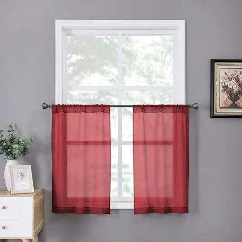 Miniatura 54 de Tollpiz - Juego de 2 paneles de cortinas de velo traslúcidas para media ventana, cortas, con textura de lino y bolsillo para cortinero, filtran