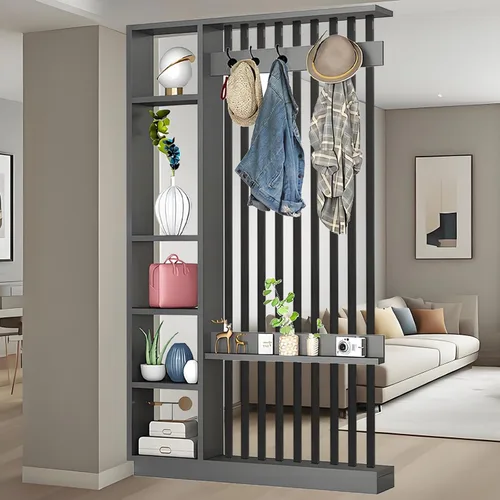 Miniatura 32 de Divisor de pared de habitación con estantes, pantalla de división de entrada de piso a techo, divisor de habitación independiente con estante