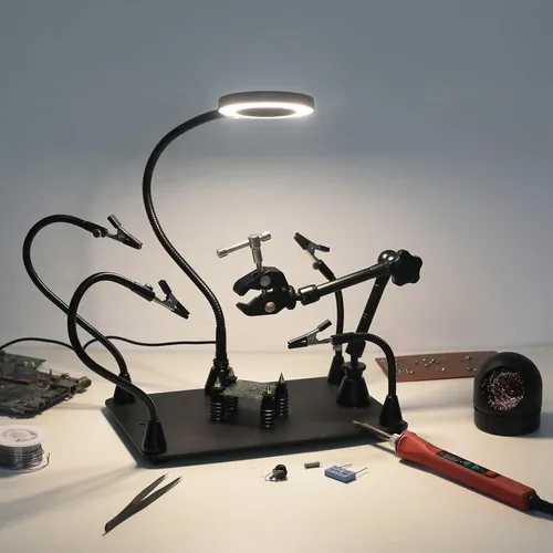Miniatura 2 de Helping Hands - Soporte magnético para placa de circuito de soldadura, herramientas de tercera mano con lámpara de aumento LED 3X, soporte